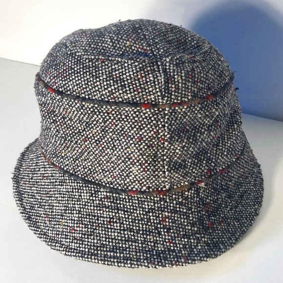 Scala Pronto OS Wool Blend Cloche Bucket Hat Tweed Black & White Plaid Trim - Picture 3 of 7